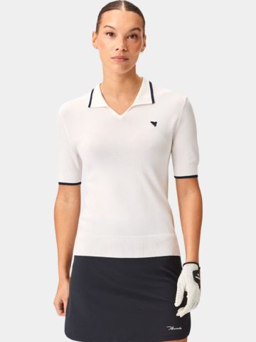 Macade Golf Vera White cropped polo half sleeve polo white