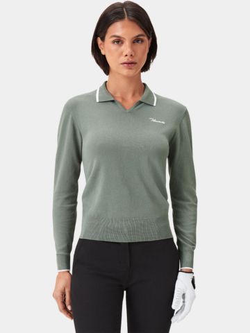 Macade Golf Ella Sage Green Knit Top langarm Polo grün