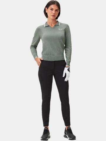 Macade Golf Ella Sage Green Knit Top langarm Polo grün
