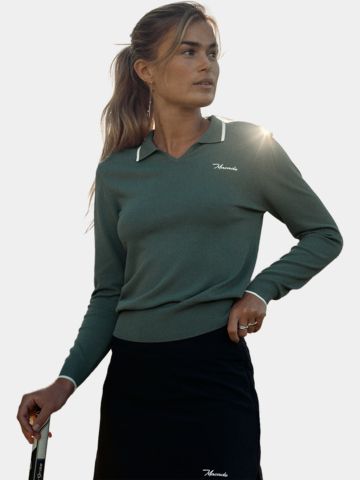 Macade Golf Ella Sage Green Knit Top langarm Polo grün