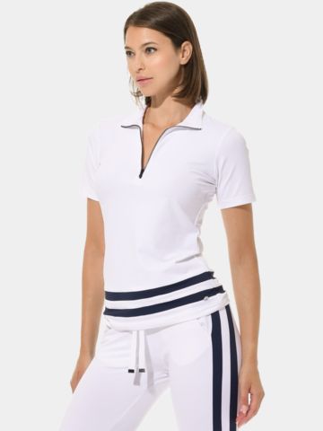 MDC Zip Halbarm Polo weiß