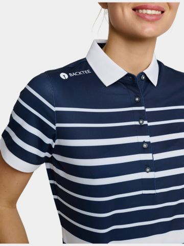 Backtee Fine Stripe Halbarm Polo navy