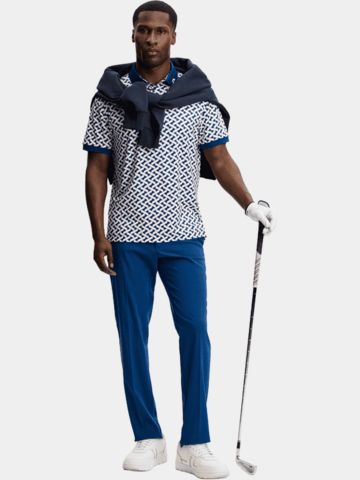 J.Lindeberg Tour Tech Print Halbarm Polo navy