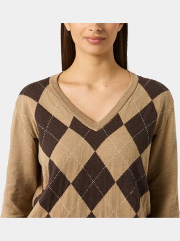 Daily Sports ARGYLE V-Neck Pullover camel