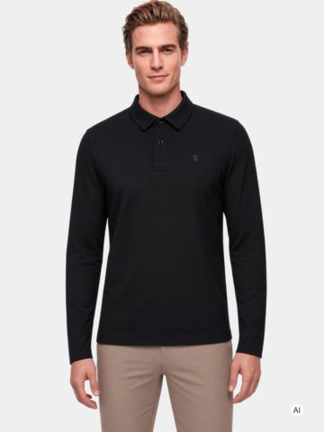 Bogner TIMON-6 Long-Sleeve Polo Shirt, Black