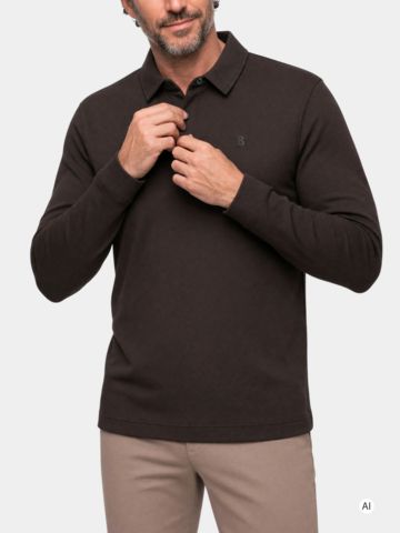 Bogner TIMON-6 Langarm Polo taupe