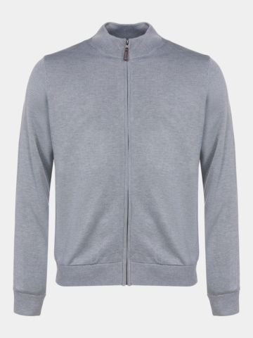 FootJoy Drirelease Full-Zip Lined Sweater Windstopp Strick hellgrau