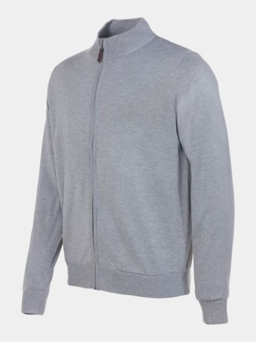 FootJoy Drirelease Full-Zip Lined Sweater Windstopp Strick hellgrau