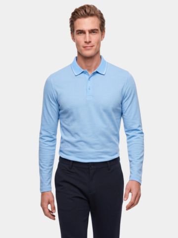 Daniel Springs 2-Tone Pique Thermo Langarm Polo hellblau