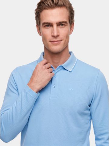 Daniel Springs 2-Tone Pique Thermo Langarm Polo hellblau