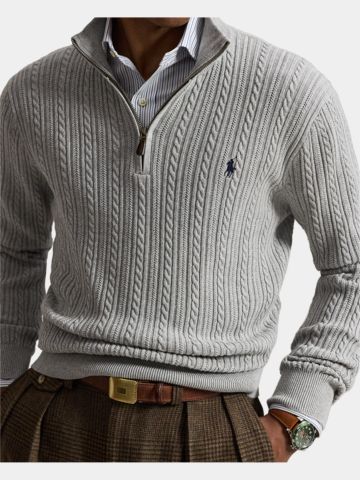 Polo Ralph Lauren SWEATER Troyer Strick grau