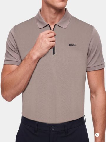 BOSS PL_Urban Tech polokošile s polovičním rukávem taupe