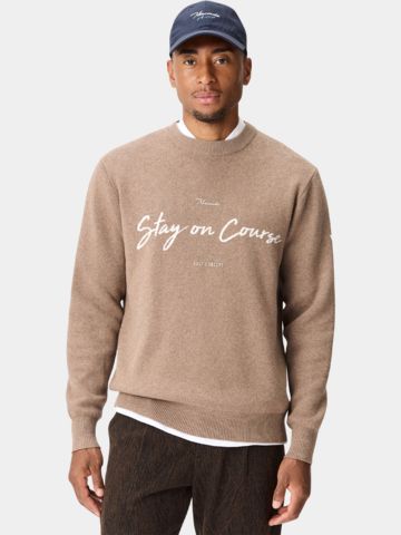 Macade Golf TX Intarsia Knit Crewneck Sweater, Brown