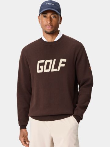 Macade Golf – svetr s kulatým výstřihem, pletený, tmavě hnědý