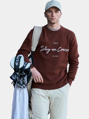 Macade Golf TX Intarsia Knit Crewneck Pullover Strick rot