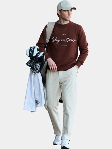Macade Golf TX Intarsia Knit Crewneck Pullover Strick rot
