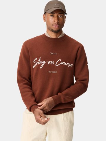Macade Golf TX Intarsia Knit svetr s kulatým výstřihem, pletený, červený