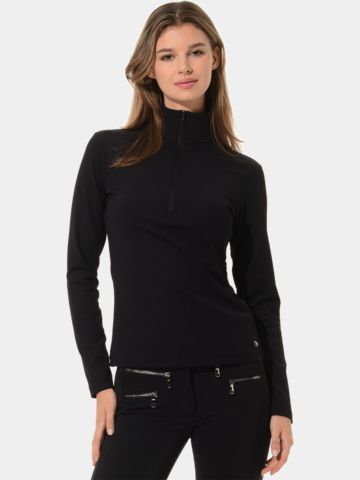 MDC Zip Langarm Polo schwarz