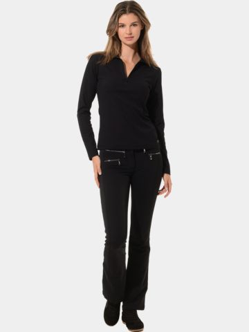 MDC Zip Langarm Polo schwarz