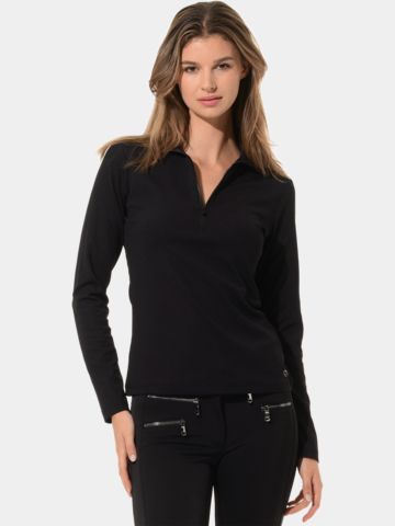 MDC Zip Langarm Polo schwarz