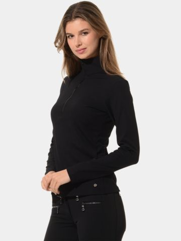 MDC Zip Langarm Polo schwarz