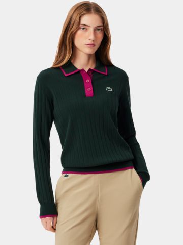 Zelené pletené polo tričko Lacoste