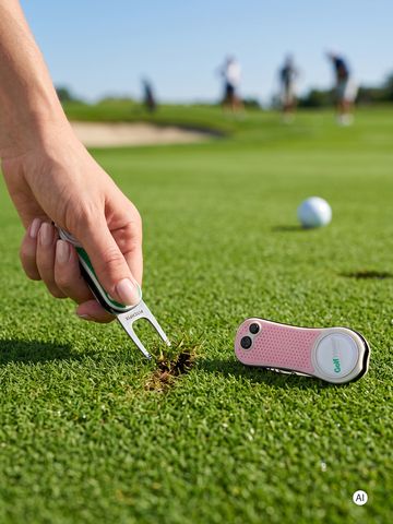 Pitchfix Hybrid Pitchgabel mit GolfHouse-Logo rosa