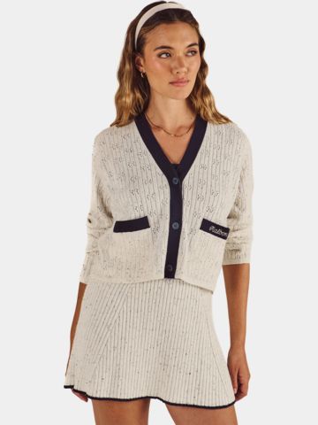 Malbon NARA CARDIGAN Knitted Jacket, Light Gray