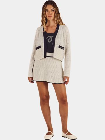 Malbon NARA CARDIGAN Knitted Jacket, Light Gray